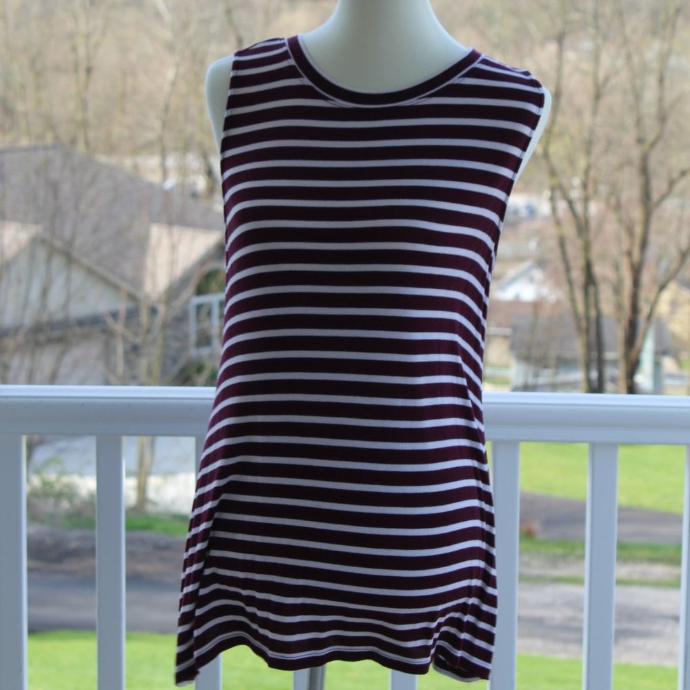 Burgundy and Cream Stripped Tank Top - Size L